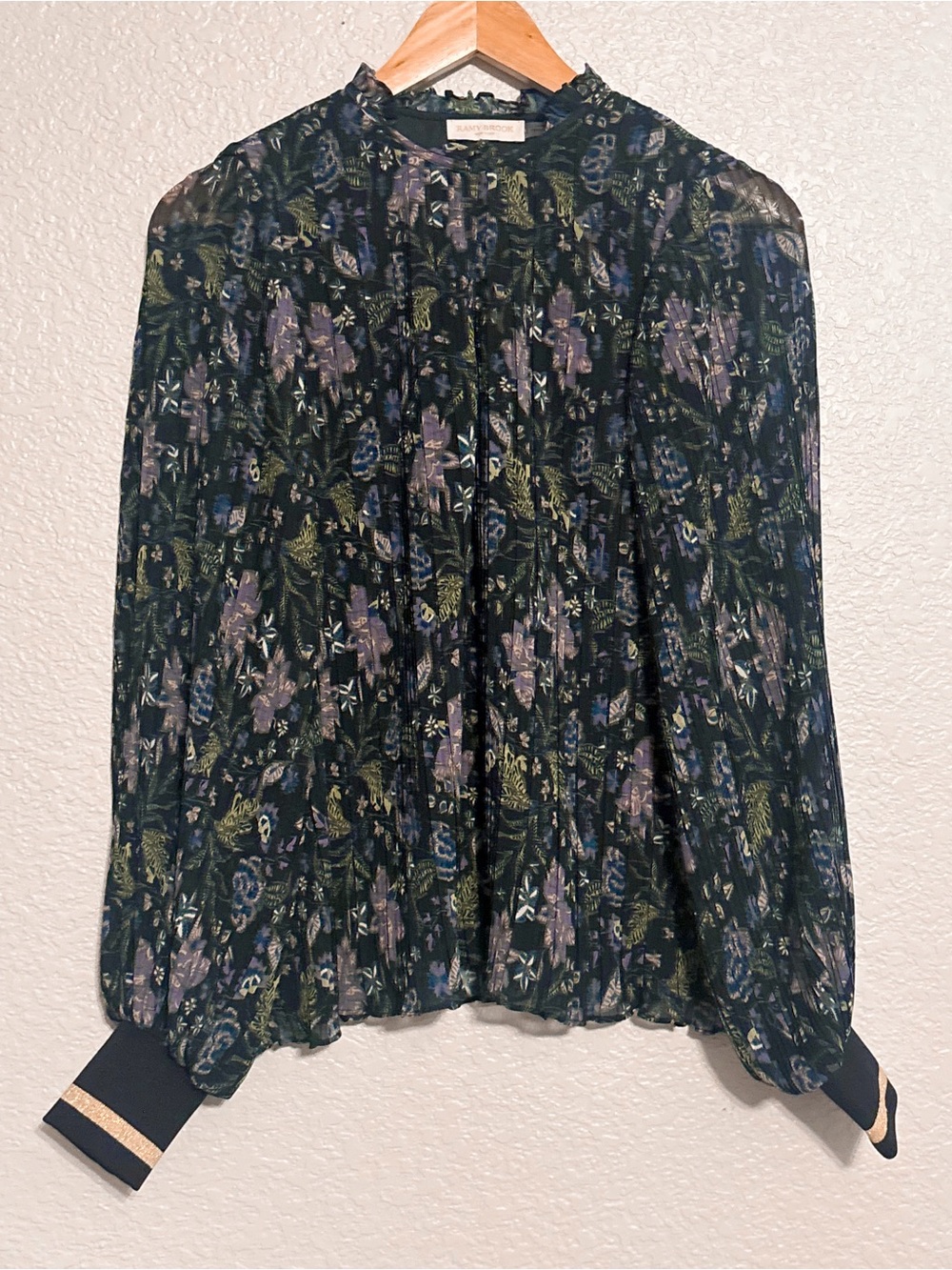 Ramy Brook Black Sheer Floral Blouse with Purple & Green Accents - Picture 2 of 7